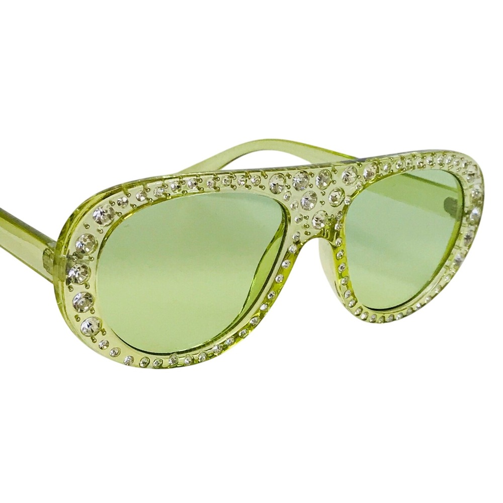 Bedazzled Rhinestone Transparent Frame Sunglasses- Green Fashion Women Shades‎